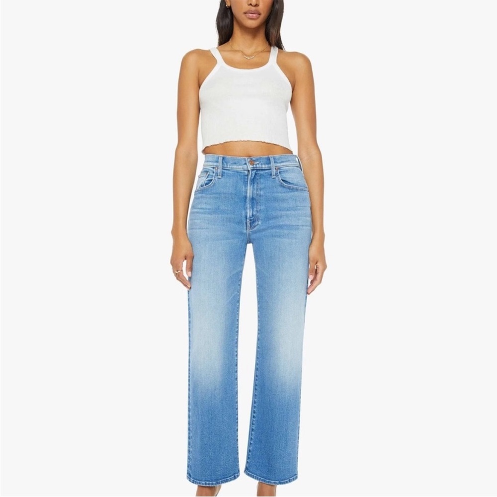MOTHER The Rambler Zip Flood Out of The Blue Jeans Women Sz 32 Light Wash